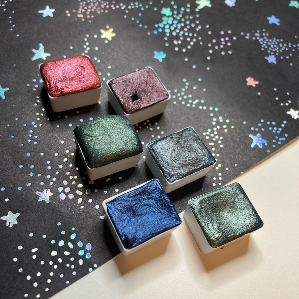 Metallic 6 Colors Watercolor Paints - Half Pans Naturals Set